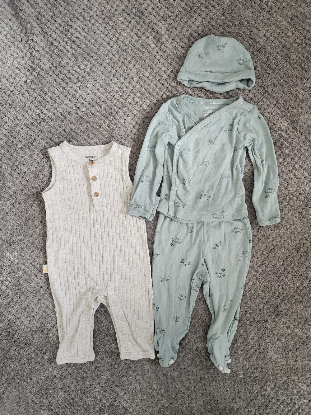 Carter's Dinosaur Outfit with Gray Ribbed Romper